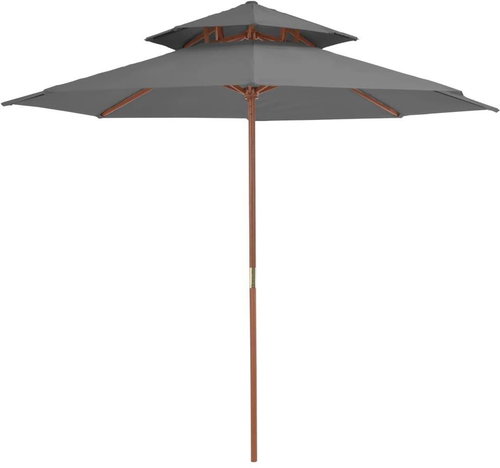 Two-storey Parasol with Wooden Rod 270cm Anthracite - Sun Umbrella - Main image