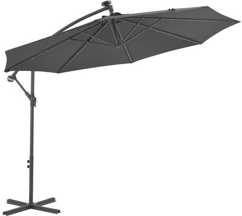 Cantilever Parasol with LED Lights Steel Rod 300cm Anthracite - Sun Umbrella - Main image
