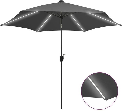 Parasol with LED Lights Aluminium Rod 300cm Anthracite - Sun Umbrella - Main image