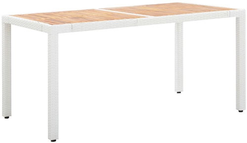 Garden Table White 150 x 90 x 75cm Polyratan and Solid Acacia - Garden Table - Main image