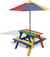 Children&#39; s picnic table, benches and parasol multicoloured wood - Garden Table