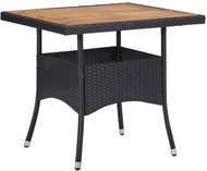 Garden Dining Table with Black Polyrattan and Solid Acacia Wood - Garden Table