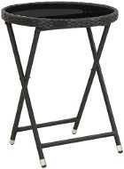 Čajový stolík čierny 60 cm polyratan a tvrdené sklo - Záhradný stôl