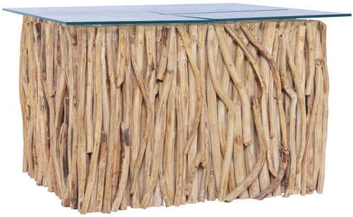 Konferenční stolek skleněná deska 66x66x40 cm masivní teak - Konferenční stolek - Main image