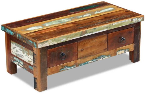 Konferenční stolek zásuvky masivní recyklované dřevo 90x45x35cm - Konferenční stolek - Main image