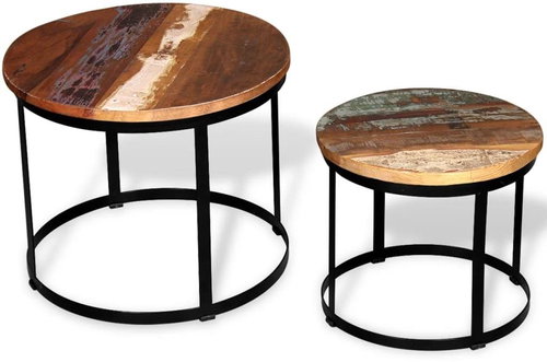 2 konferenční stolky masivní recyklované dřevo kulaté 40cm/50cm - Konferenční stolek - Main image