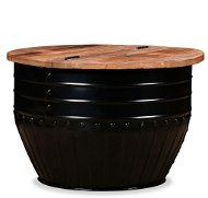 Konferenční stolek, masivní recyklované dřevo, černý, tvar sudu - Konferenční stolek