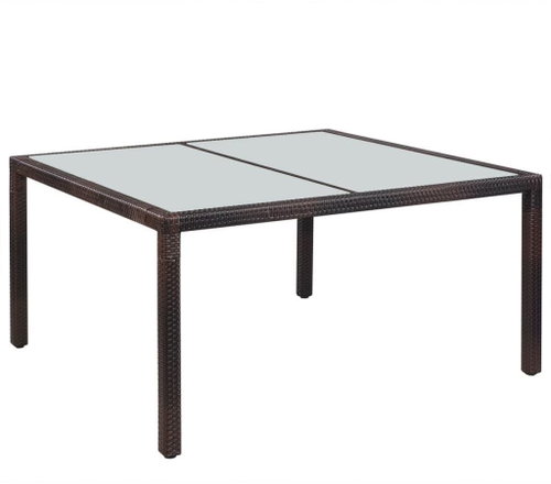 Garden Dining Table Polyrattan and Glass 150 x 90 x 75cm Brown - Garden Table - Main image
