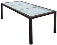 Garden Table 190 x 90 x 75cm Brown Polyrattan and Glass - Garden Table