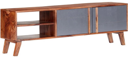 TV table gray 140x30x45 cm solid sheesham wood 286369 - TV Table - Main image