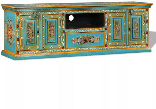 TV table, Solid Mango Tree, Hand-painted, Blue - TV Table - Main image