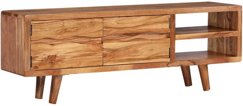 TV Table made of Solid Acacia with Carved Doors 117x30x40cm - TV Table - Main image