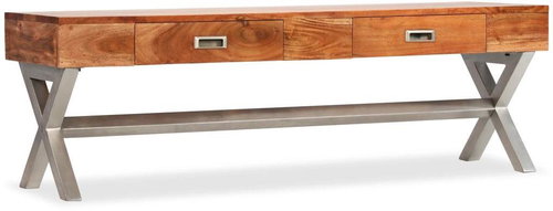 TV table with drawers solid acacia sheesham finish 140 cm - TV Table - Main image