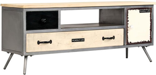 TV table solid mango wood and steel 120x30x45 cm - TV Table - Main image
