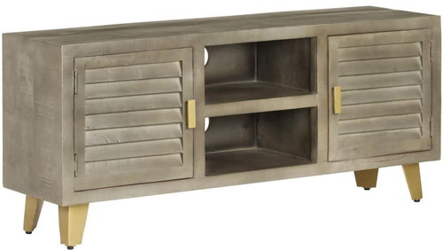 TV table gray with brass 110x30x48 cm solid mango tree - TV Table - Main image