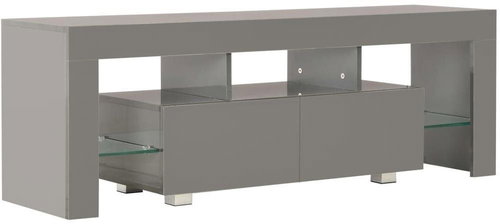 TV table with LED gray with high gloss 130x35x45 cm - TV Table - Main image
