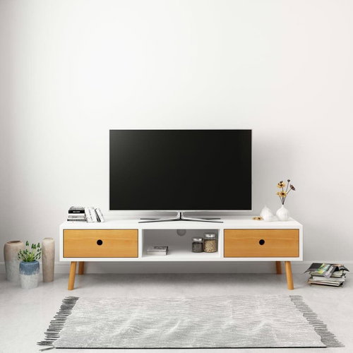TV table white 120x35x35 cm solid pine wood - TV Table - Main image