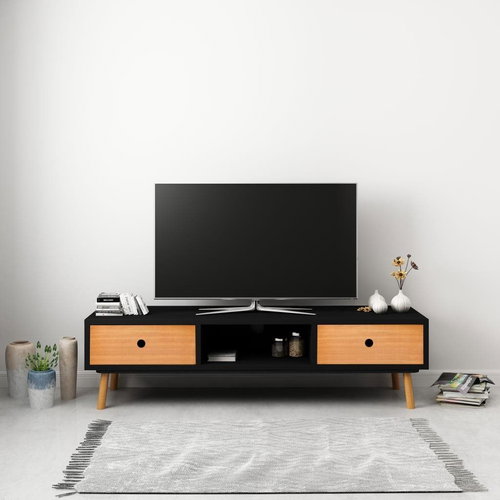 TV table black 120x35x35 cm solid pine wood - TV Table - Main image