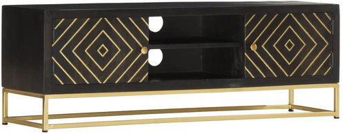 TV Table Black and Gold 120x30x40cm Solid Mango Tree - TV Table - Main image