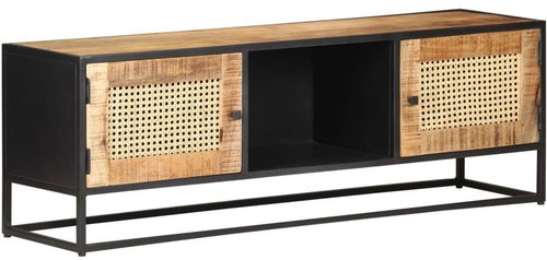 TV table 120x30x40 cm thick solid mango tree and natural reed - TV Table - Main image