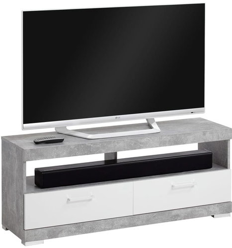 FMD TV / Hi-Fi table concrete gray and glossy white - TV Table - Main image