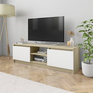 TV table white and sonoma oak 120x30x35,5 cm chipboard - TV Table