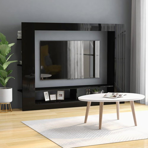TV table black with high gloss 152x22x113 cm chipboard - TV Table - Main image