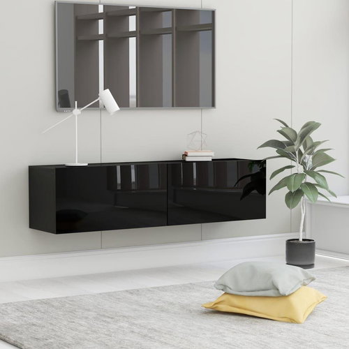 TV table black with high gloss 120x30x30 cm chipboard - TV Table - Main image