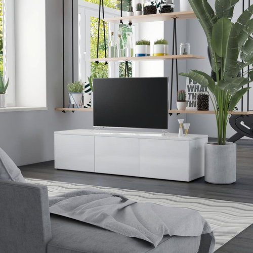TV table white with high gloss 120x34x30 cm chipboard - TV Table - Main image