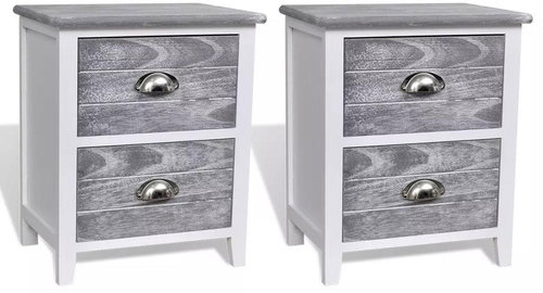 Noční stolek se 2 zásuvkami šedý / bílý sada 2 ks - Night Stand - Main image