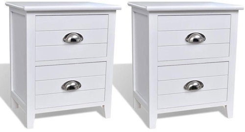 Noční stolek se 2 zásuvkami bílý sada 2 ks - Noční stolek - Main image