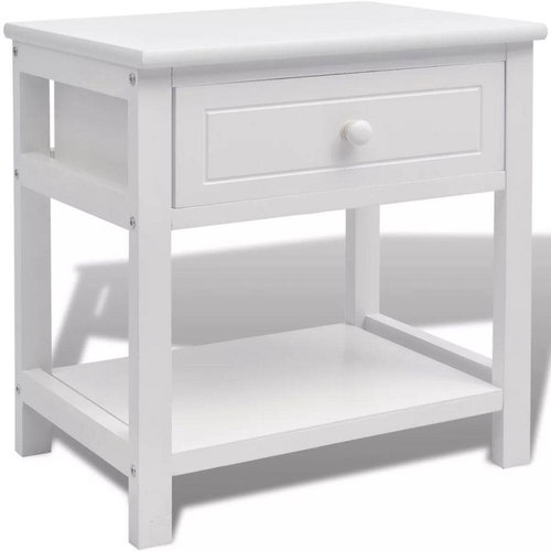 White wooden bedside table - Night Stand - Main image