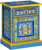 Noční stolek z masivního mangovníku ručně malovaný tyrkysový - Noční stolek