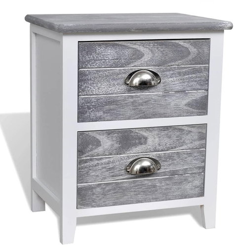 Bedside table grey and white 38 x 28 x 45 cm wood pavlovnia - Night Stand - Main image