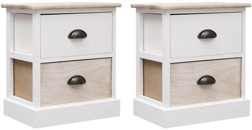 Bedside tables 2 pcs white and natural 38x28x45 cm wood pavlovnie - Night Stand - Main image