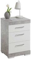 FMD Noční stolek se 3 zásuvkami betonově šedý a leskle bílý - Night Stand