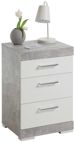 FMD Noční stolek se 3 zásuvkami betonově šedý a leskle bílý - Night Stand - Main image