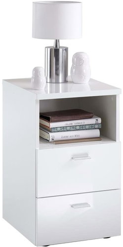 FMD Noční stolek se 2 zásuvkami police lesklý bílý - Night Stand - Main image