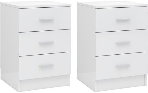 Noční stolky 2 ks bílé vysoký lesk 38 x 35 x 56 cm dřevotříska - Night Stand - Main image
