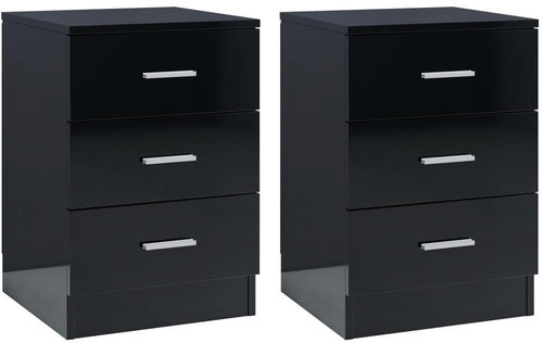Noční stolky 2 ks černé vysoký lesk 38 x 35 x 56 cm dřevotříska - Night Stand - Main image