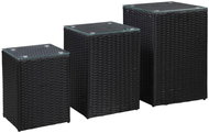 Side tables 3 pcs with glass top black polyrattan - Side Table