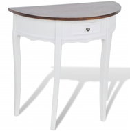 White semicircular console table with drawer and brown top - Console Table