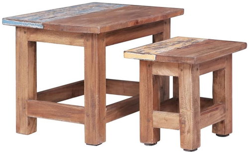 Nesting tables 2 pcs solid recycled wood - Side Table - Main image