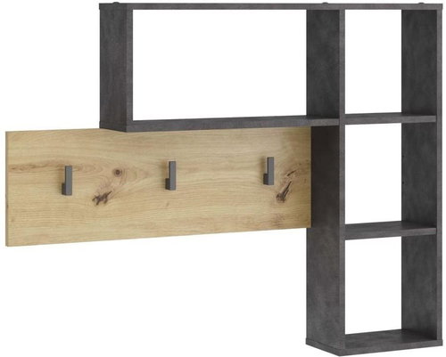 FMD Nástěnný věšák se 4 otevřenými přihrádkami antracitový a dub - Coat Hanger - Main image