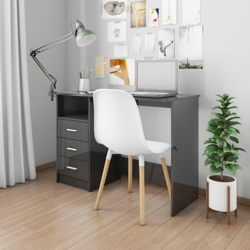 Writing desk with drawers black with gloss 110x50x76 cm chipboard - Desk - Main image