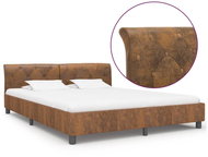 Bed frame brown faux brushed leather 180 x 200 cm - Bed Frame