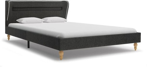 Bed frame with LED light dark grey jute 140 x 200 cm - Bed Frame - Main image
