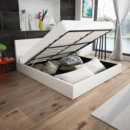 Bed Frame with Storage White Faux Leather 180 x 200cm - Bed Frame