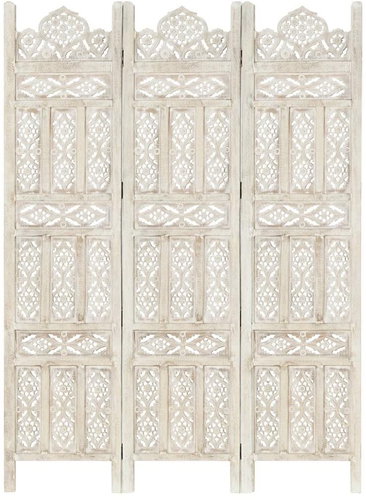 Hand carved 3-piece screen white 120x165 solid mango tree - Room Divider - Main image