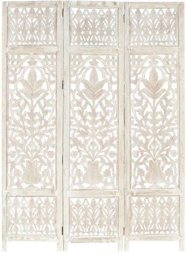 Hand carved 3-piece screen white 120x165 solid mango tree - Room Divider - Main image